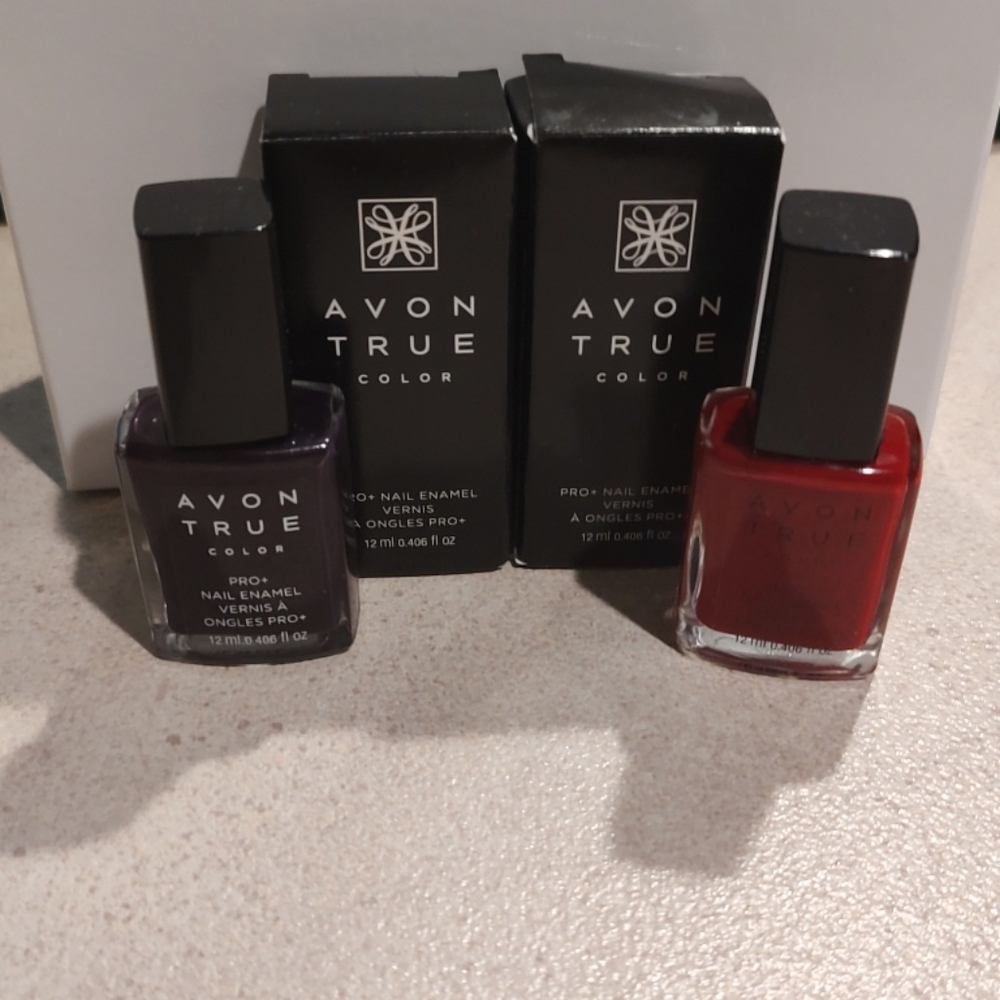 Lot Two Avon true color Pro+Nail enamel nail Polish royal Red + Midnight Plum